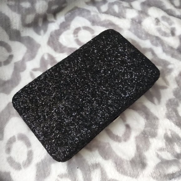 Black Glitter pocket book clutch wallet push button closure - Picture 1 of 4